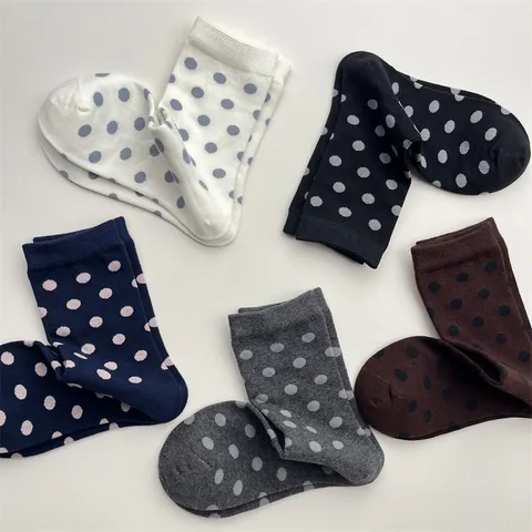 Dames Zoete Polka Dot Halverwege de Kuit Socken Leuke Contrastkleur Katoen Crew Socken Winter Herfst Dagelijkse Casual Kousenwaren
