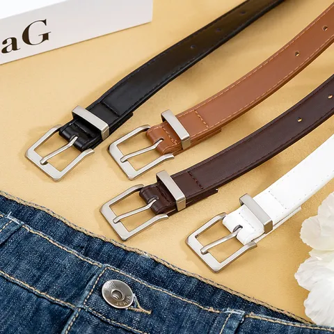 Ceinture en Cuir PU Commuter pour Femmes Boucle à Ardillon Minimaliste Décontracté Polyvalent Ceinture Unie
