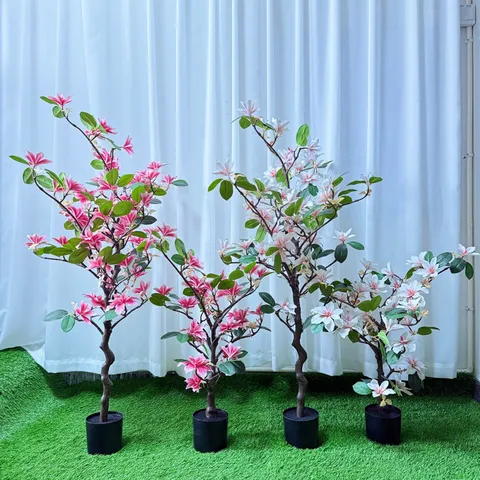 Artificial Magnolia Tree Bonsai Simulation Flower Pot Plant For Indoor Home Living Room Wedding Decor