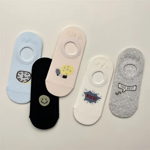 Calcetines Invisibles de Malla Transpirable para Mujer Bonito Estampado de Letras de Dibujos Mezcla de Algodón Casual Verano