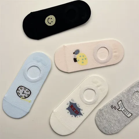 Calcetines Invisibles de Malla Transpirable para Mujer Bonito Estampado de Letras de Dibujos Mezcla de Algodón Casual Verano