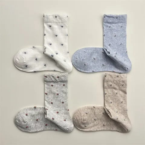 Calze a Metà Gamba in Rete Floreale Vintage da Donna Primavera Estate Cotone Traspirante Carino Stile Coreano Casual Quotidiano