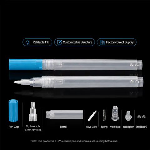 Refillable Empty Marker Pen Barrel Transparent Plastic Tube For DIY Liquid Ink Craft Writing Marker Accessories