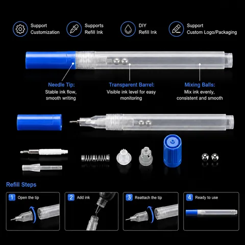 DIY Refillable Empty Marker Pen Barrel Transparent Plastic Paint Pen Body With Steel Mixing Bead Valve Tip