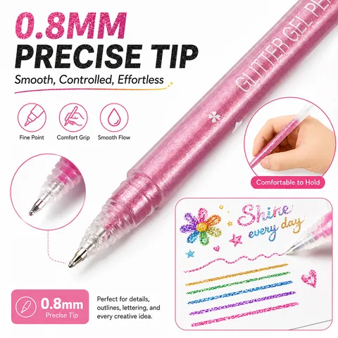 0,8mm Glitter Gelpennen Metallische Acryl Marker Pennen Set Voor Student Dagboek Tekenen Waterdicht Schrijven Kantoorartikelen
