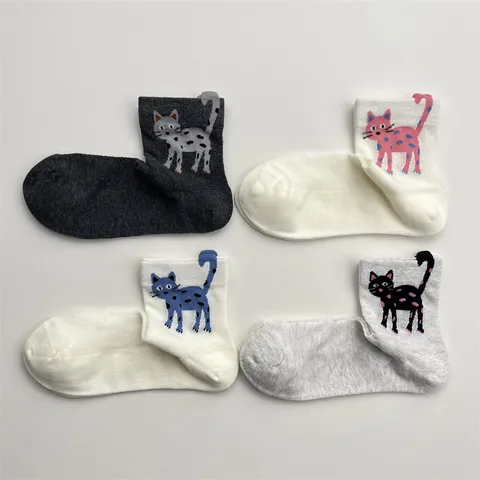 Women's Cute Cat Mesh Cotton Socks Breathable Short Tube Ankle Socks Spring Summer Cartoon Animal Casual Hosiery