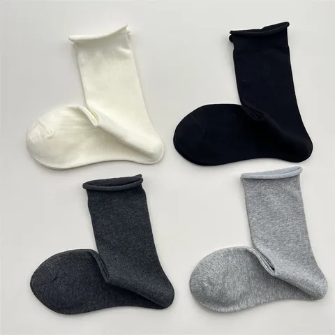 Calcetines Slouch de Color Sólido con Dobladillo Enrollado para Mujer Calcetines de Media Caña Transpirables de Algodón Minimalistas