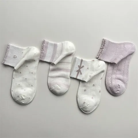 Calcetines Cortos de Algodón Transpirables de Malla para Mujer Calcetines Casuales de Rayas Lunares Lazo Corte Bajo Ropa Diaria de Verano