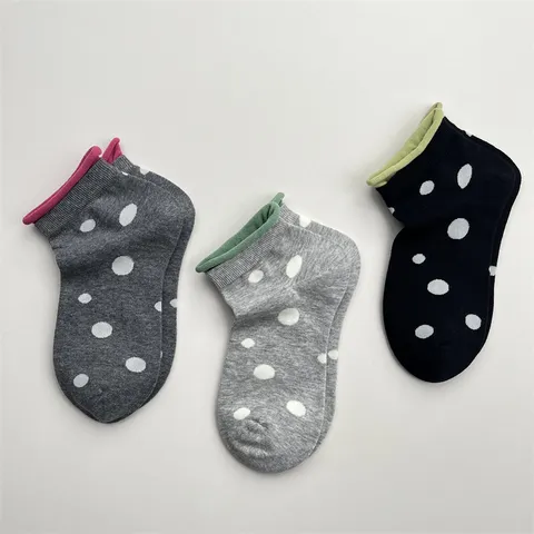 Calcetines Cortos Linda de Lunares para Mujer Estilo Coreano Puño Enrollado en Contraste Calcetines Diarios Casuales de Mezcla de Algodón