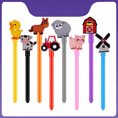 Cute Farm Animals PVC Soft Rubber Pen Cap Cartoon Animal Design Pen Accessories Decoration For Kids School Supplies