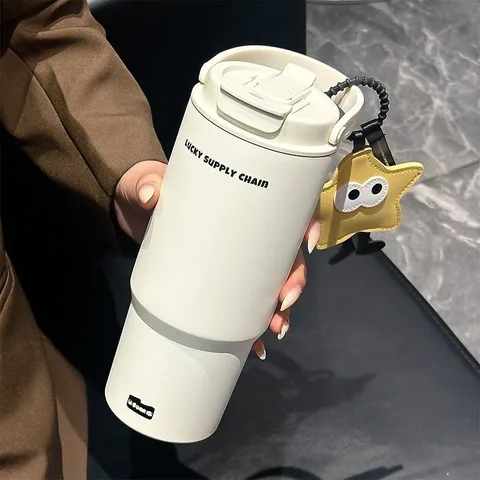 Bicchiere Termico In Acciaio Inossidabile Di Grande Capacità Con Manico E Cannuccia Tazza Portatile Per Viaggio E Auto