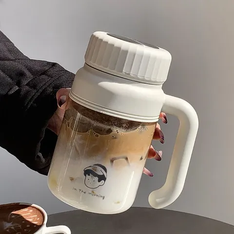Bottiglia d'Acqua in Plastica di Grande Capacità con Manico Carino Stampa Cartoon Stile Ins Portatile Drinkware per Uso Quotidiano Studenti