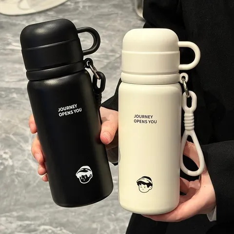 Tazza Termica Sotto Vuoto in Acciaio Inossidabile 304 Portatile con Cannuccia e Tracolla per Studente Ufficio
