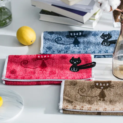 Reine Baumwolle Jacquard Cartoon Katze Kinder Gesichtstuch Weich Saugfähig Schnell Trocknend Zuhause Hotel Reise