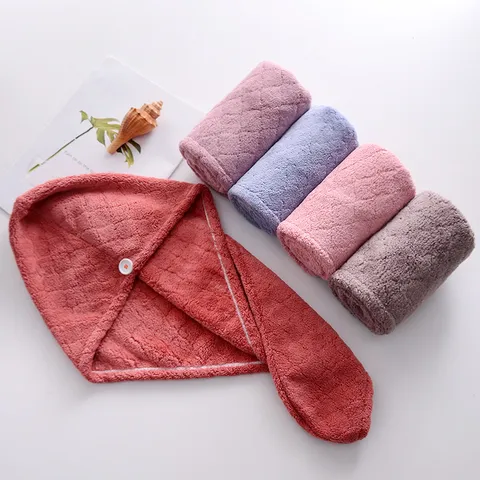 Microfiber Dry Hair Cap Thickened Quick Drying Absorbent Bath Towel Elastic Button Hair Drying Wrap Women Bath Hair Cap