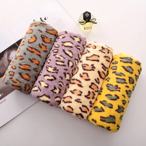 Coral Fleece Leopard Print Dry Hair Cap Thickened Super Absorbent Quick Drying Hair Towel Bath Cap Wrap