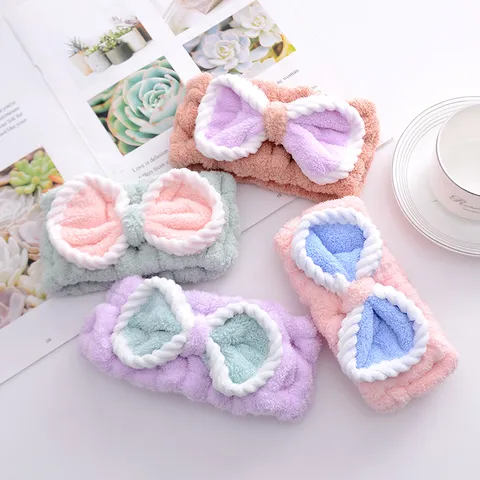 Süßes Korallenfleece Schleife Haarband Absorbierendes Weiches Mikrofaser Stirnband Für Damen Make-up Gesicht Waschen Haarschmuck
