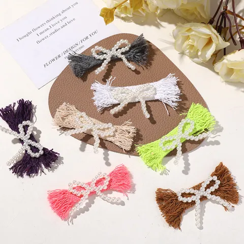 Pinza de Pelo de Lazo de Perla Artificial de Tela Hecha a Mano Minimalista Accesorios Lindos para Mujer Estilo Diario