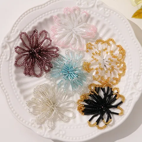 Elegante Francés Bloque de Color Con Abalorios Flor Hueca Accesorio DIY Cuenta de Cristal Hecho a Mano Pendiente Horquilla Broche