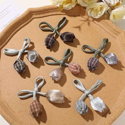 Estilo Mori Dulce Lazos de Tulipán de Doble Cabeza a Cuadros DIY Accesorio de Cabello de Tela Lindo Material para Mujeres