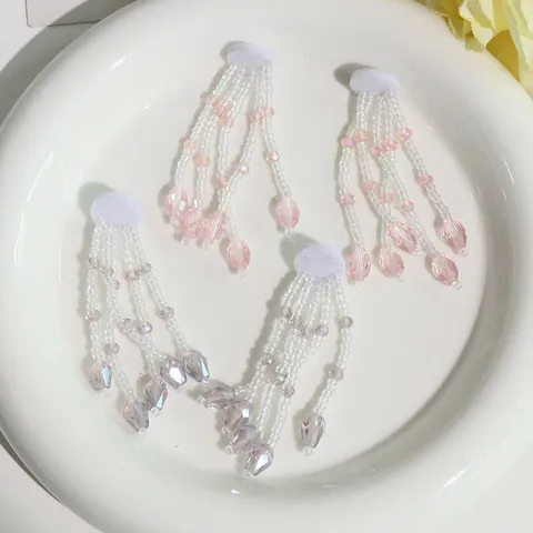 Horquilla Hanfu con Borla de Flor de Cuentas de Vidrio Hecha a Mano Accesorio Tradicional Chino