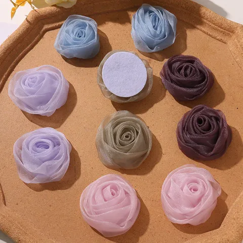 Style Coréen Organza 3D Bouton de Rose Fleur DIY Accessoires de Coiffure Garnitures de Vêtements Matériel d'Artisanat Fleur Décorative