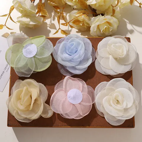 Accesorios para el Cabello de Flores Enrolladas de Malla Hechos a Mano DIY Pinza Floral Corsé Ribete de Ropa Joyería de Moda para Mujer