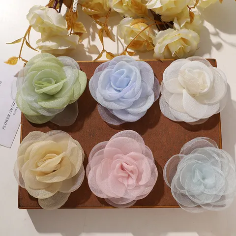 Accesorios para el Cabello de Flores Enrolladas de Malla Hechos a Mano DIY Pinza Floral Corsé Ribete de Ropa Joyería de Moda para Mujer