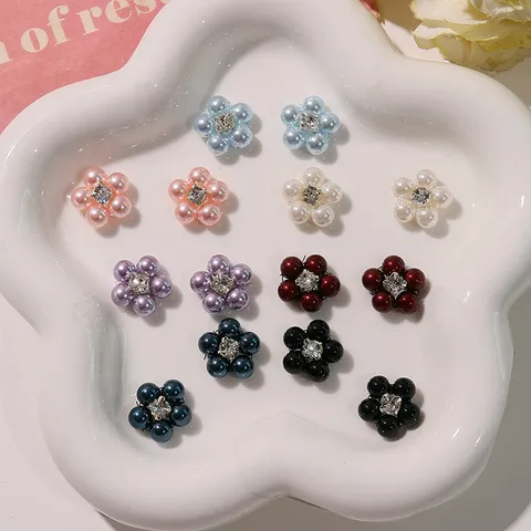 Retro Vidrio Perla Artificial Strass Cinco Pétalos Flor DIY Charms Para Arte de Uñas Pendiente Accesorios de Cabello Joyería