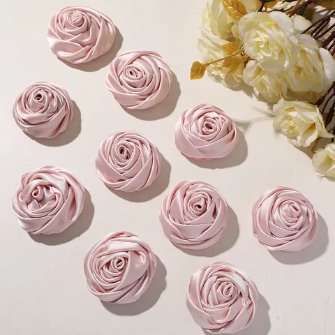 Accesorio de Vestir DIY de Flor de Rosa de Satén y Malla de Tela Hecho a Mano para Vestido de Boda Broche y Decoración de Cabello