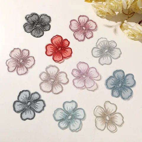 Flor de Bordado de Encaje de Organza Decoración Hecha a Mano DIY Accesorios de Ropa Parche Floral para Ropa Bolso Sombrero Adornos