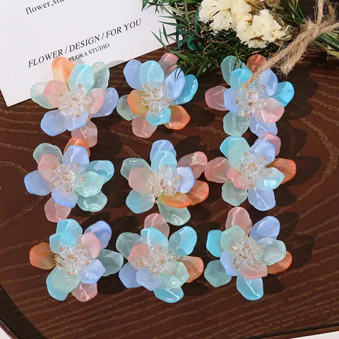 Summer Sea Salt Blue Beaded Three Dimensional Peony Flower DIY Glass Seed Beads Jewelry Accessory For Earrings Hair