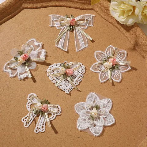 3D Mesh Lace Flower Patch Bow Applique DIY Embroidery Organza Floral Patch For Hair Accessories Clothing Sewing Decoration