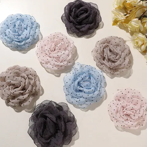 Mesh Polka Dot Rose Flower Accessory Soft Fluffy Fabric Flower For DIY Hair Clip Apparel Decor Handmade Craft Supplies Women Accessory