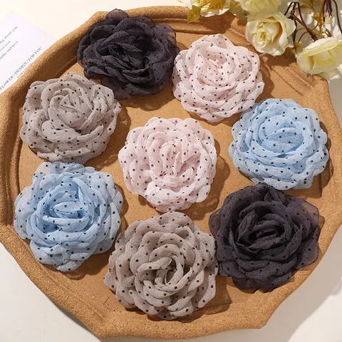 Mesh Polka Dot Rose Flower Accessory Soft Fluffy Fabric Flower For DIY Hair Clip Apparel Decor Handmade Craft Supplies Women Accessory