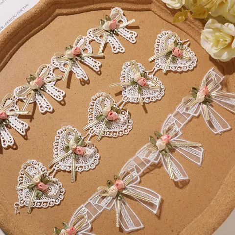 3D Mesh Lace Flower Patch Bow Applique DIY Embroidery Organza Floral Patch For Hair Accessories Clothing Sewing Decoration