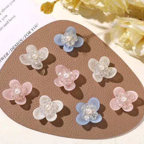Sweet Resin Blooming Four-Petal Flower DIY Earring Components Crystal Heart Decoration For Hair Clips Shoe Charms Accessory Jewelry Making