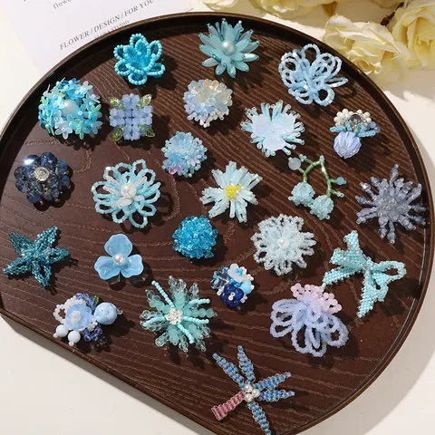 Hand Woven Glass Seed Bead Flower Charms Summer Sea Salt Blue Style DIY Jewelry Findings For Earrings Brooches Hair Clips Shoes Accessories For Women