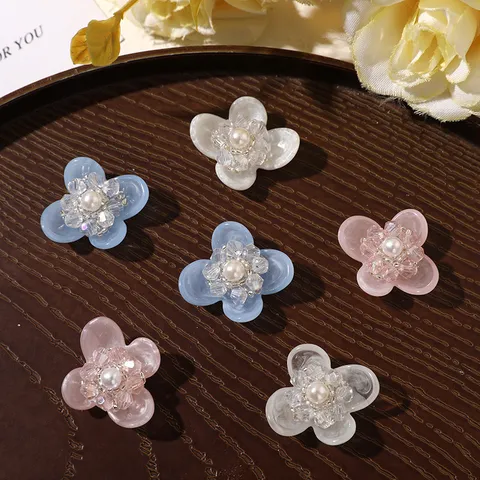 Sweet Resin Blooming Four-Petal Flower DIY Earring Components Crystal Heart Decoration For Hair Clips Shoe Charms Accessory Jewelry Making