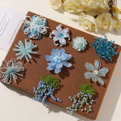 Hand Woven Glass Seed Bead Flower Charms Summer Sea Salt Blue Style DIY Jewelry Findings For Earrings Brooches Hair Clips Shoes Accessories For Women