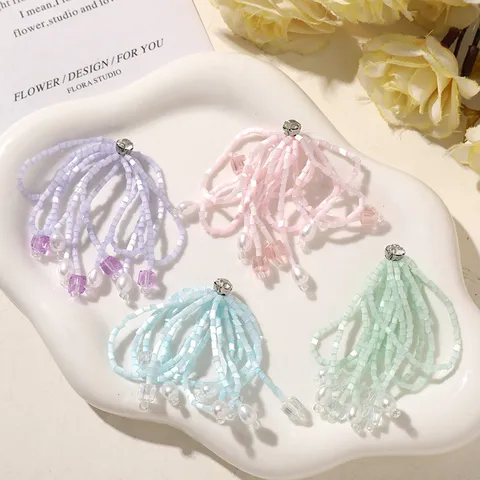 Elegant Handmade Beaded Glass Tassel Flower Charms With Rhinestone Artificial Pearl For DIY Earrings Hair Decor Jewelry Component