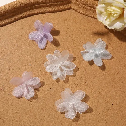 Handmade 3D Seersucker Mesh Flower Appliques With Glass Bead Stamen DIY Sewing Accessories For Hair Clips Bags Clothing Ornament