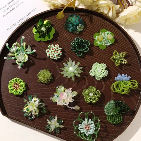 Summer Forest Style Green Beaded Flower Charm For DIY Earrings Hair Clips Shoe Decoration Handmade Glass Bead Floral Accessory