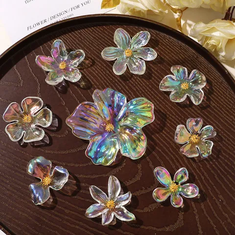 Irregular Aurora Acrylic Flower DIY Accessories Korean Style Rhinestone Inlaid Floral Decor Parts For Earrings Hair Craft