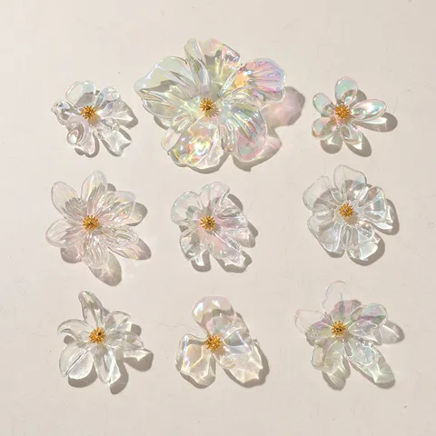 Irregular Aurora Acrylic Flower DIY Accessories Korean Style Rhinestone Inlaid Floral Decor Parts For Earrings Hair Craft