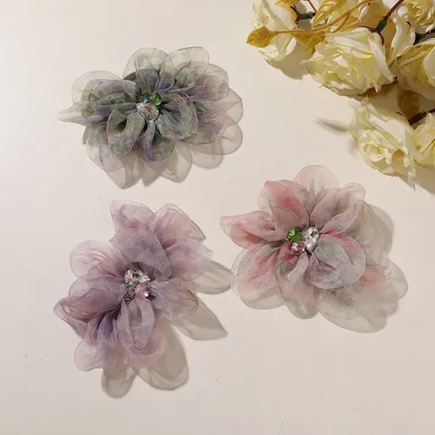 Monet Garden Stijl Verloop Ombre Gaas Bloem Met Strass Kern DIY Broche Haaraccessoires Tassen Schoenen Hoed Decoratie Voor Vrouwen