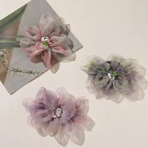 Monet Garden Stijl Verloop Ombre Gaas Bloem Met Strass Kern DIY Broche Haaraccessoires Tassen Schoenen Hoed Decoratie Voor Vrouwen