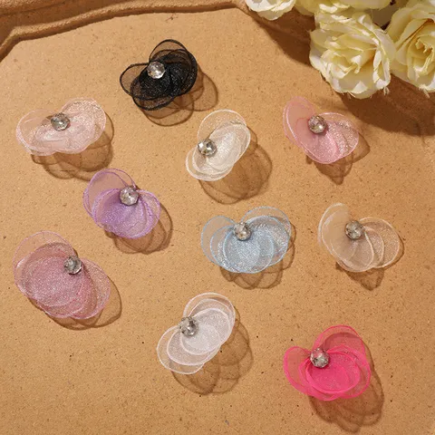 Summer Fresh Ins Mesh Orchid Flower DIY Rhinestone Charms For Earrings Hair Clothing Accessories Dopamine Floral Embellishments