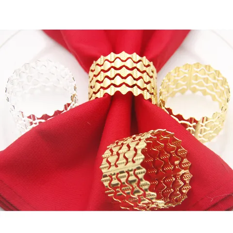 Ronds De Serviette En Métal Design Ondulé Ajouré Doré Argenté Porte-Serviettes Pour Hôtel Mariage Fête Décoration De Table