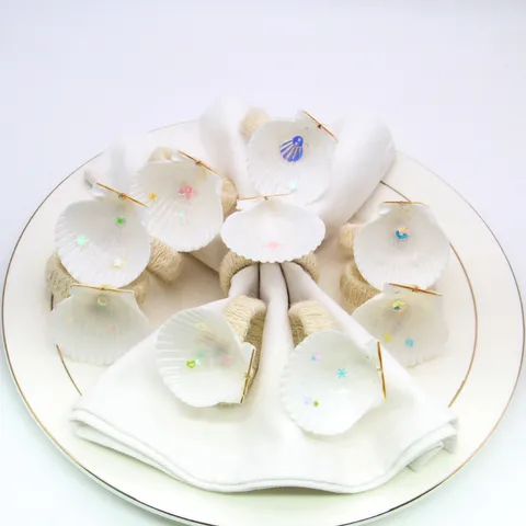 Ronds de Serviette en Coquillage Blanc Naturel Porte-Serviette Tissé à la Main pour Restaurant Occidental Hôtel Mariage Dîner Décoration de Table